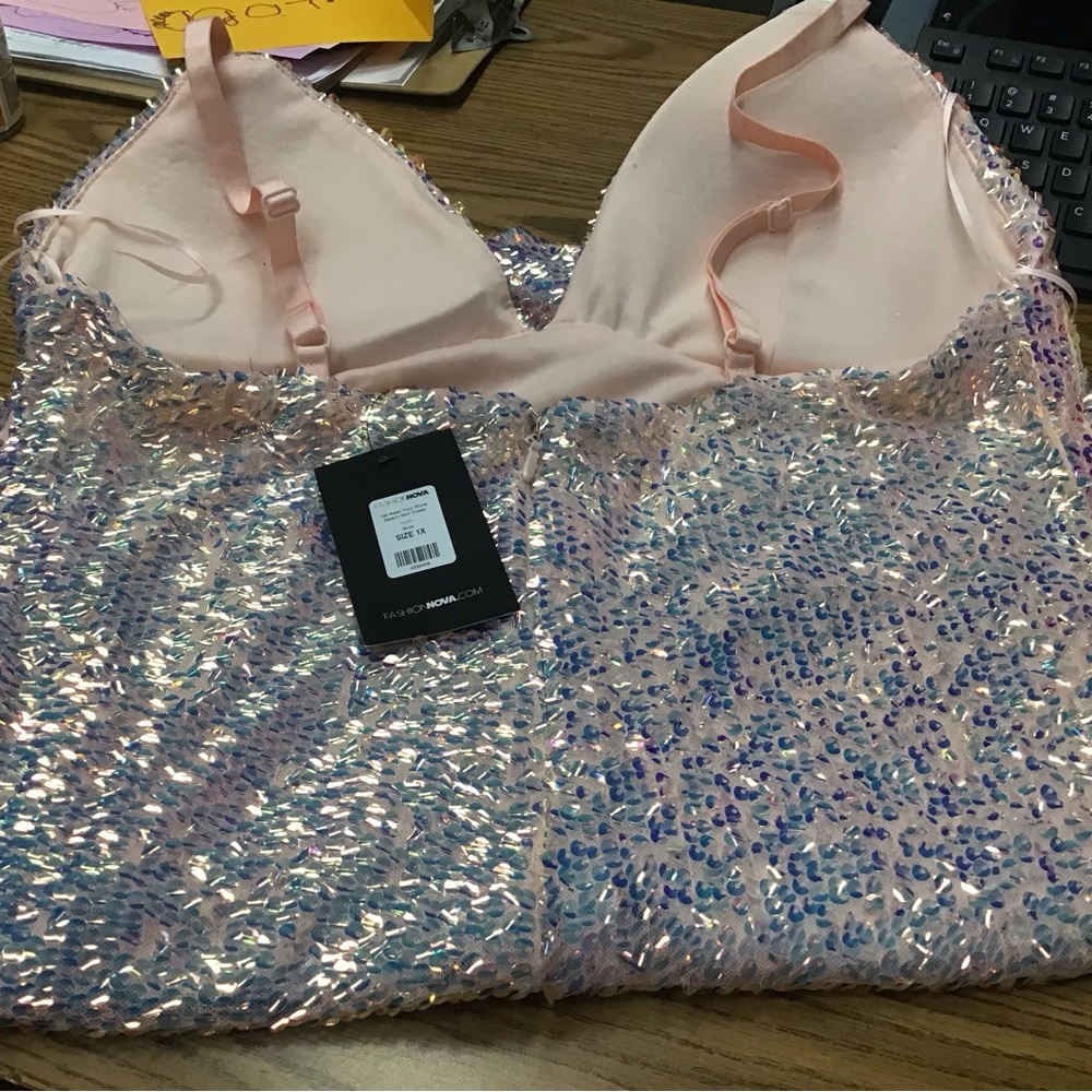 Fashion nova 1X plus size blush tall keep your shine sequin mini dress NWT - Picture 2 of 8